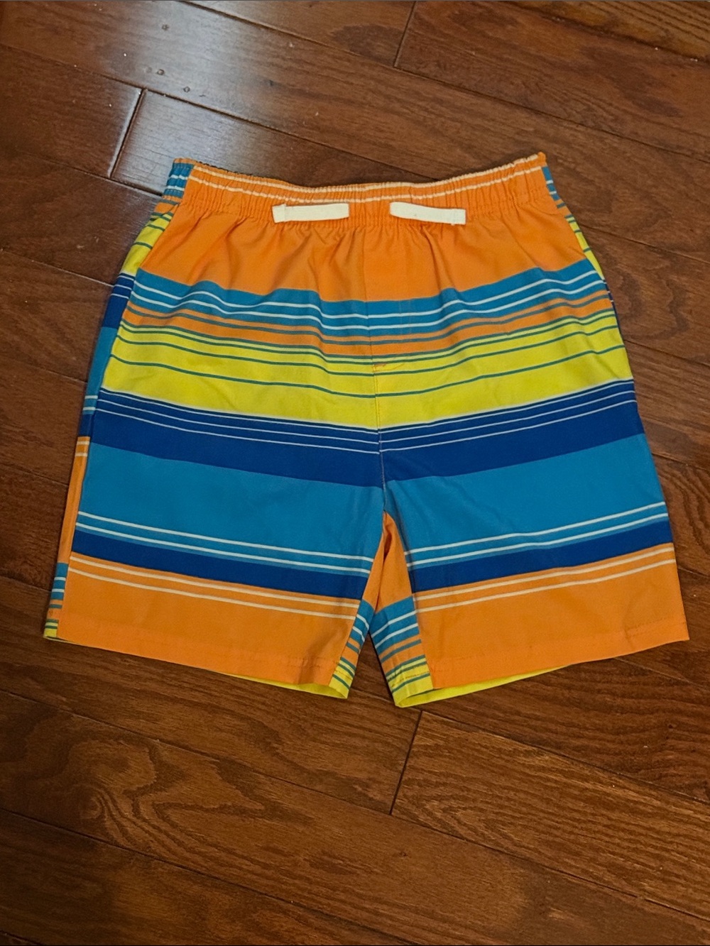 Kids Orange & Blue Striped Swim Trunks